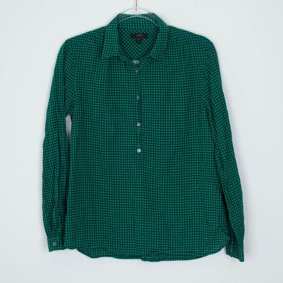 J. Crew Womens Plaid Gingham Button Shirt Size 8 Green Long Sleeve Preppy Work - Picture 1 of 10
